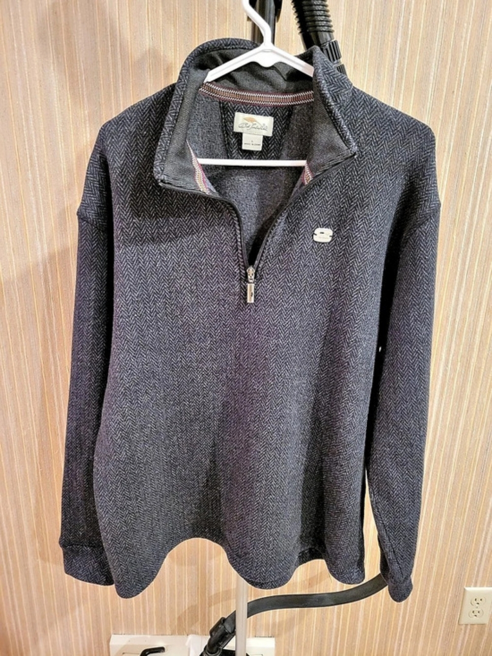 Bob Timberlake Twill Fleece Quarter-Zip Pullover Black/Gray Large